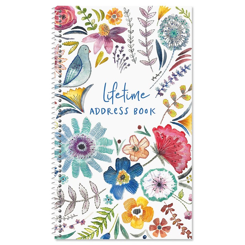 Current Embroidered Florals Address Book-94 Pages; Small 5" x 8-1/2" Size for Purse or Office,Spiral Bound Soft Cover Organizer for Contacts,Addresses,Email, & Phone Numbers + 50 Replacement Stickers - Image 1